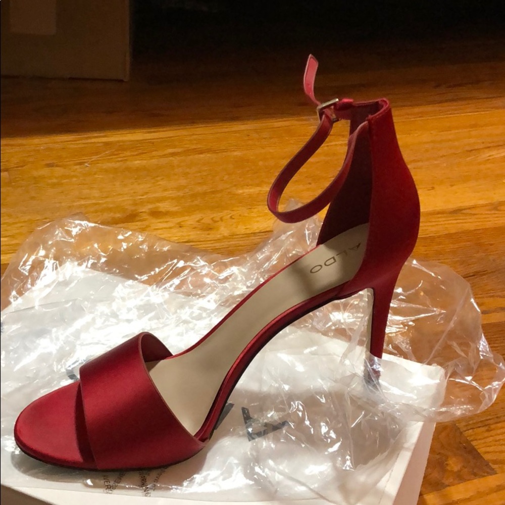 Red Satin Ankle Strap Pump